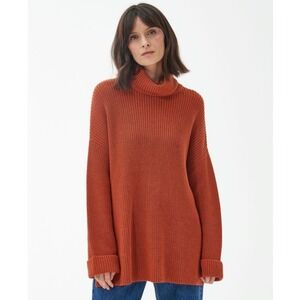 Barbour Stitch Cape Sweater Women Size 8 Orange Excellent Turtleneck Wool Blend